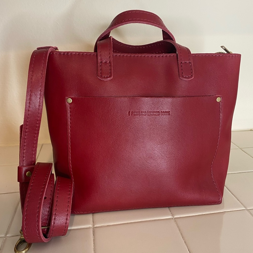 NEW Portland Leather Goods Mini Zip Crossbody Tote in Cranberry